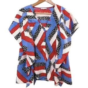 Jade Melody Tan Quilty Red White and BLue Patchwork Print M